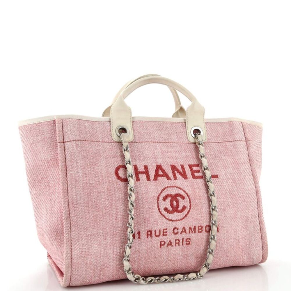 Chanel Deauville Tote Raffia Medium Pink - Picture 2 of 10